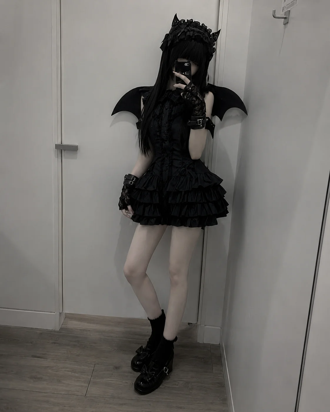 Gothic Lolita Black Mini Dress Women Sleeveless Corset Waist Tiered Ruffle Lace Trim A Line Dark Elegant Halloween - Image 3