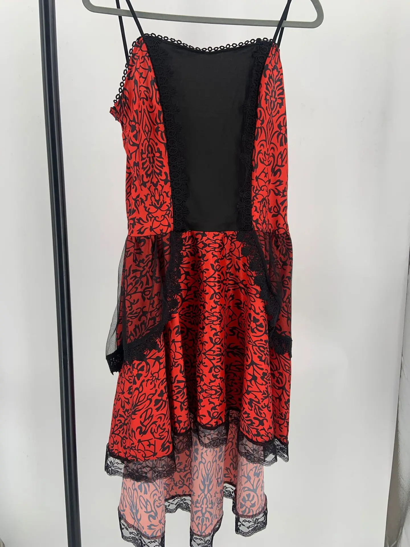 Gothic Red Black Floral Lace-Up Corset Dress | High Low Tulle Hem Spaghetti Strap Party Dress - Image 7