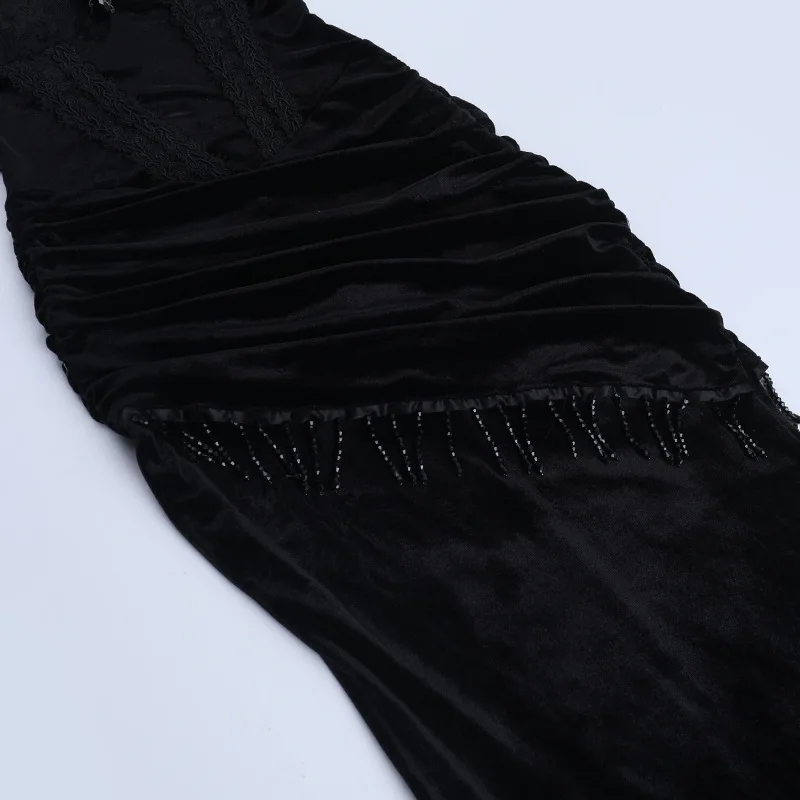 AltGoth Aesthetic Gothic Party Dress Women Vintage Palace Style Fairycore Grunge Elegant High Waist Lace Patchwork Velevt Dress - Image 13