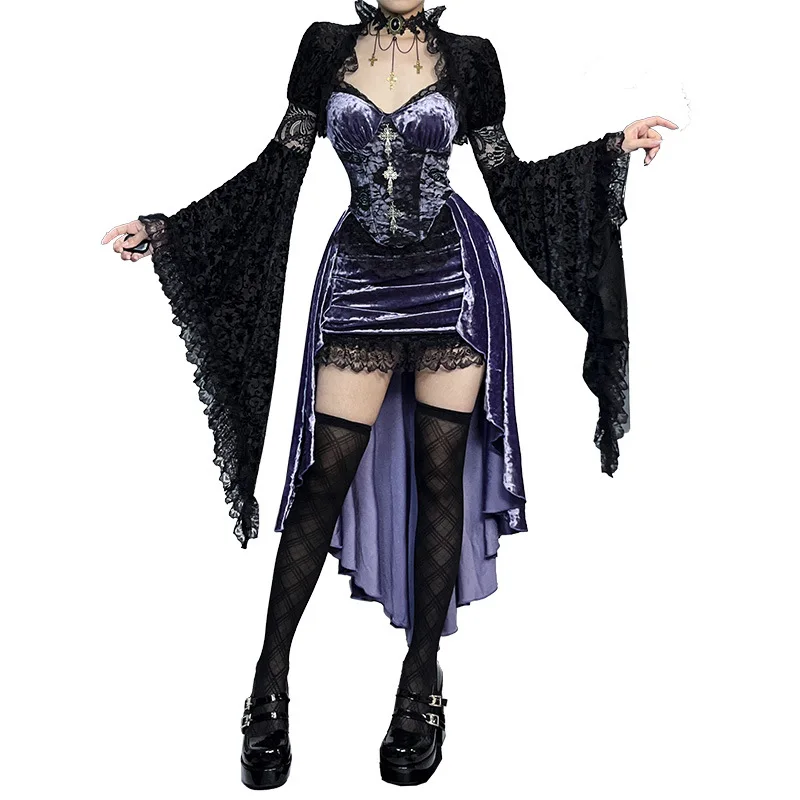Gothic Velvet A-line Dress Female Elegant Evening Lolita Partywear Grunge Sling Lace Hem Alt Cloth - Image 17