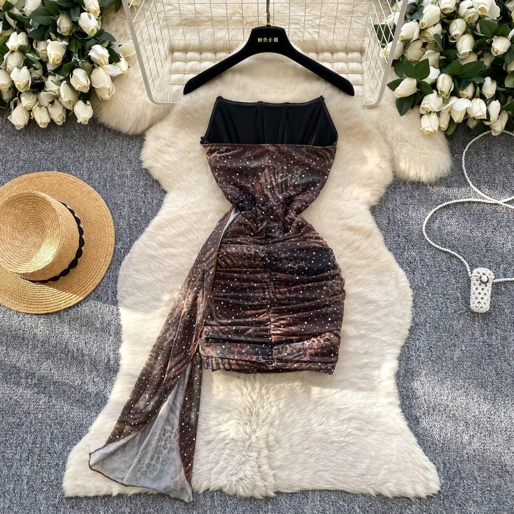 Sexy Strapless Corset Style Mini Bodycon Dress Women Elegant Sequins Sparkly Sleeveless Draped Ribbon Slim - Image 15