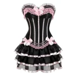 Sapubonva Corsets Dress with Skirt Costumes Vintage Striped Floral Lace