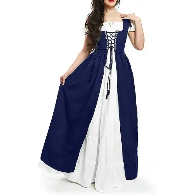 Medieval Court Style Long Sleeve Corset Dress with Off-Shoulder Batwing Sleeves and Flared Long Skirt - Image 30