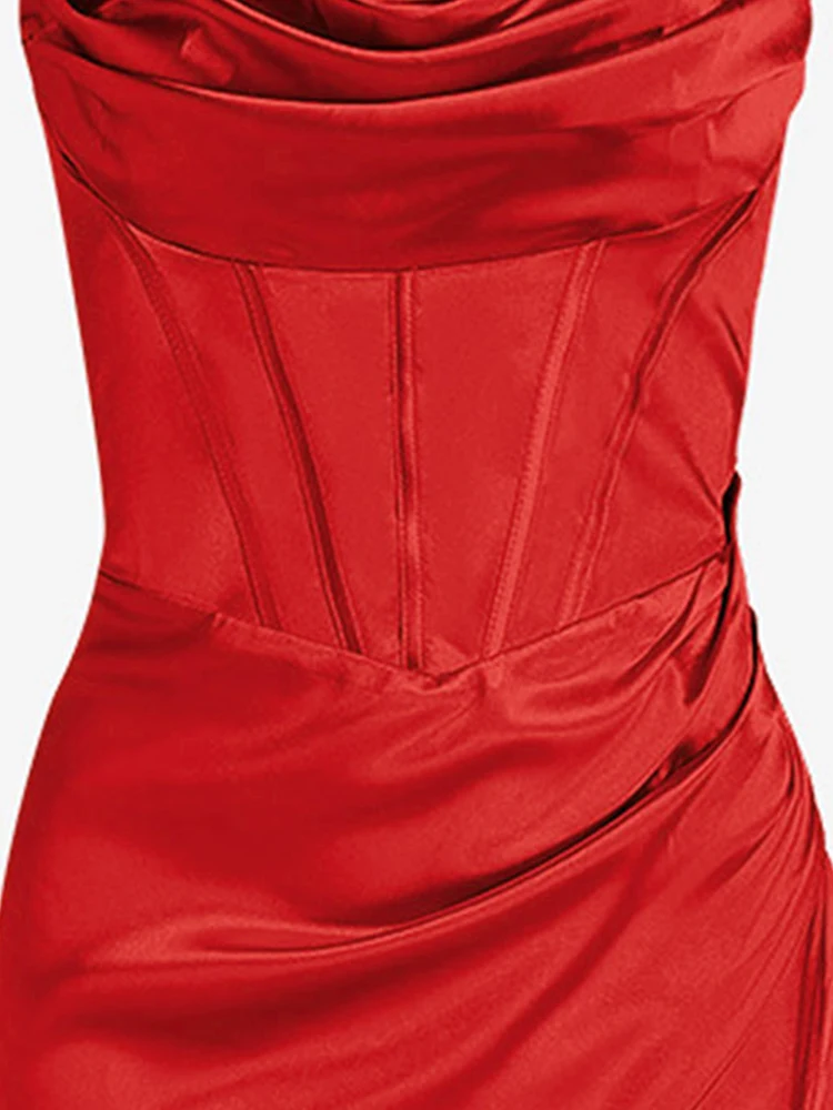 Dress Satin Cowl Front Lace Up Corset Dress Evening Dresses for Day and Night Party Elegant Women Red Maxi Bodycon Sexy - Image 21