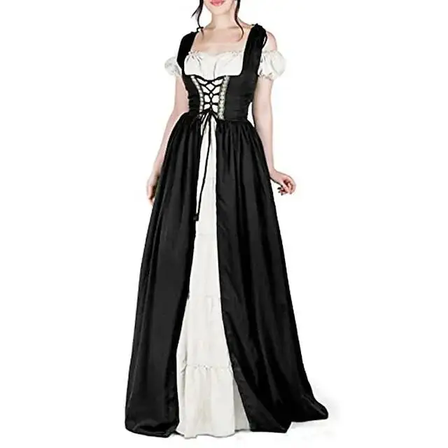 Medieval Court Style Long Sleeve Corset Dress with Off-Shoulder Batwing Sleeves and Flared Long Skirt - Image 29
