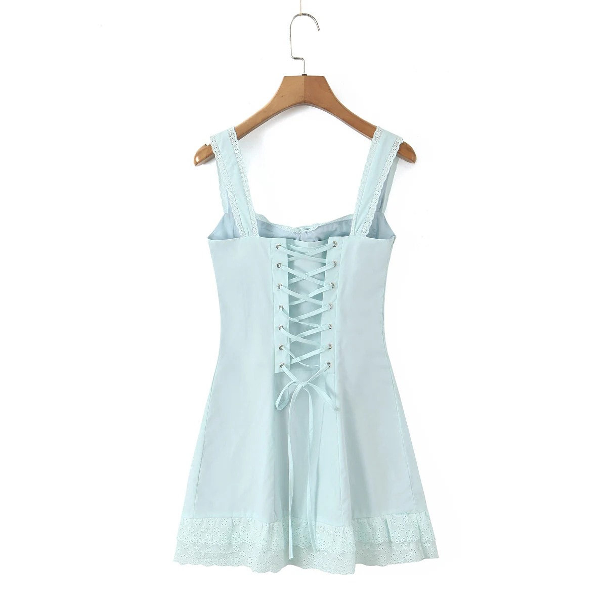 Lace Ruched Chest Corset Style Sling Dress Women Cross Lacing up Back wood ears Hem Tank Dresses Vestidos - Image 11