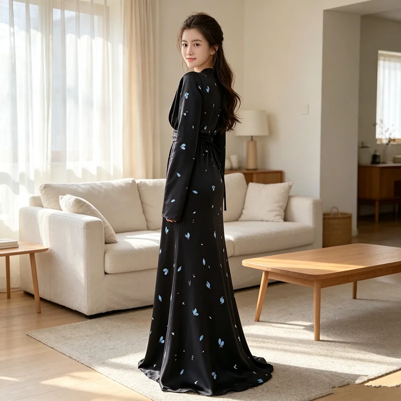 Floral Print Corset Party Evening Long Dress V Neck Ruched Waist Glossy Satin Swing Mermaid Guest Cocktail Maxi Dress - Image 6