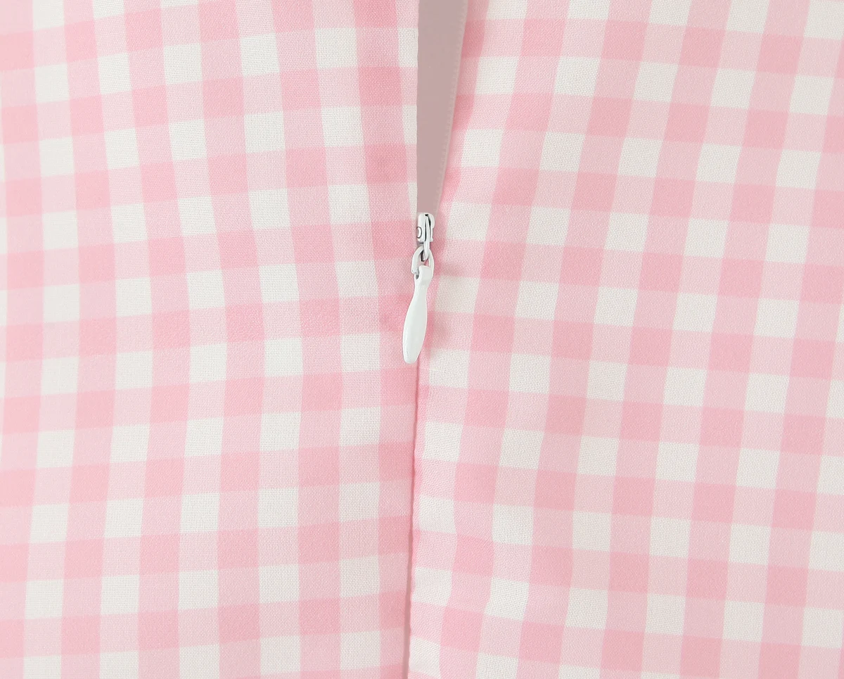 Pink Plaid Spliced White Lace Corset Style Mini Dress Women V Collar Short Sleeve Low Waist Ball Gown Swing Party Robe - Image 20