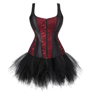 Corset Dress Skrits With 2 Set Lace Strap Zipper Costume Party Sexy Burlesque Ladies Outfit Plus Size Gothic Halloween Red