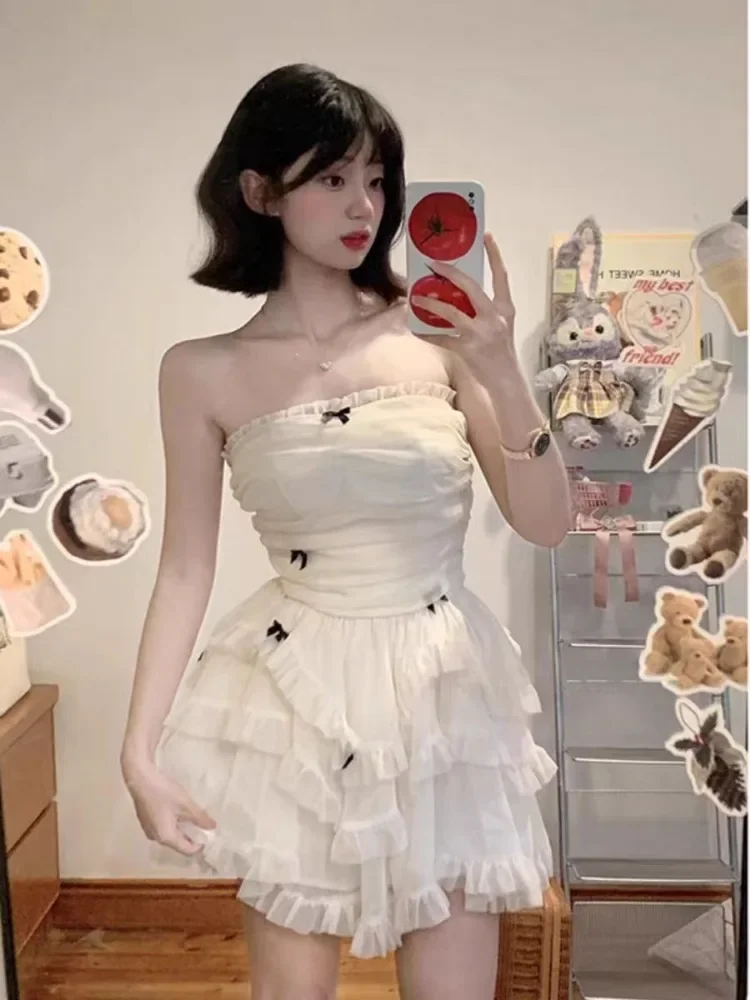 Black Dress Women Casual Corset Mini Office Lady Sleeveless Bodycon Lace One Piece Korean - Image 4