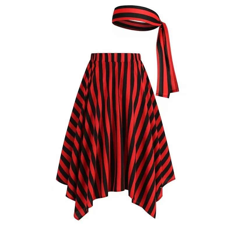Halloween Womens Pirate Costume Renaissance Pirate Blouse Tops Corset Waist Belt Pirate Skirt for Halloween Party 4 Pcs - Image 8