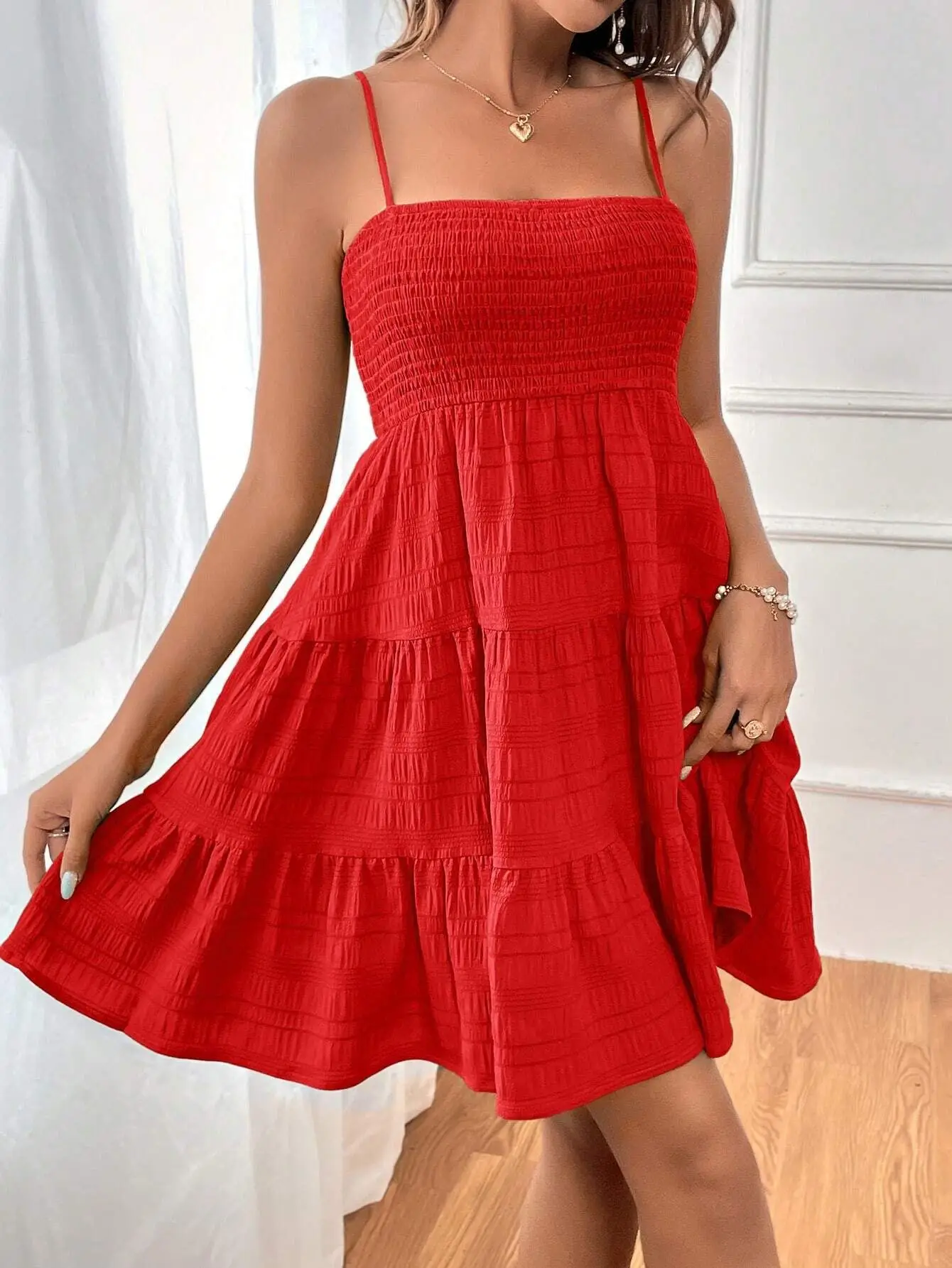 Sky Breeze Smocked Bustier Mini Dress – Spaghetti Strap Tiered Summer Dress - Image 20