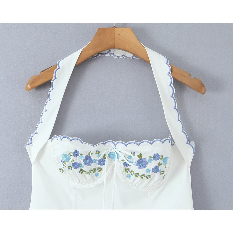 Sexy Backless Halter Embroidery White Dress For Women Elegant A-line Low Waist Mini Dresses - Image 3