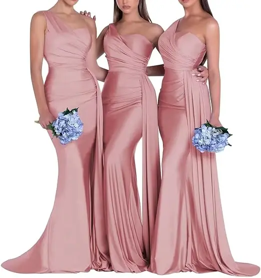 One Shoulder Mermaid Bridesmaid Dresses Corset Back Formal Evening - Image 8