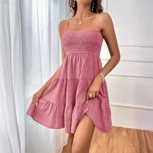 Sky Breeze Smocked Bustier Mini Dress – Spaghetti Strap Tiered Summer Dress