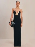 Strapless Backless Black Maxi Long Bodycon Bandage Dress Elegant Evening Club Party Outfit