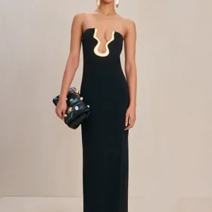 Strapless Backless Black Maxi Long Bodycon Bandage Dress Elegant Evening Club Party Outfit