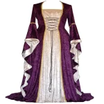 Medieval Retro Court Princress Cosplay Costume Long Dress Elegant Witch Square Collar Masquerade