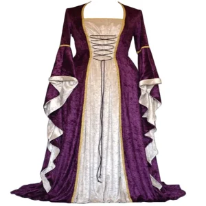 Medieval Retro Court Princress Cosplay Costume Long Dress Elegant Witch Square Collar Masquerade