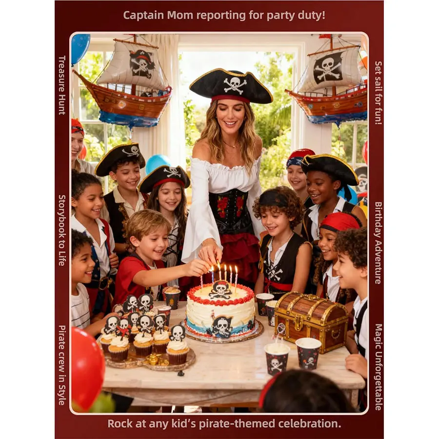 Pirate Captain Costume - Retro Embroidered Corset & Ruffled Layered Skirt Set - Sexy Buccaneer Wench Outfit for - Image 13