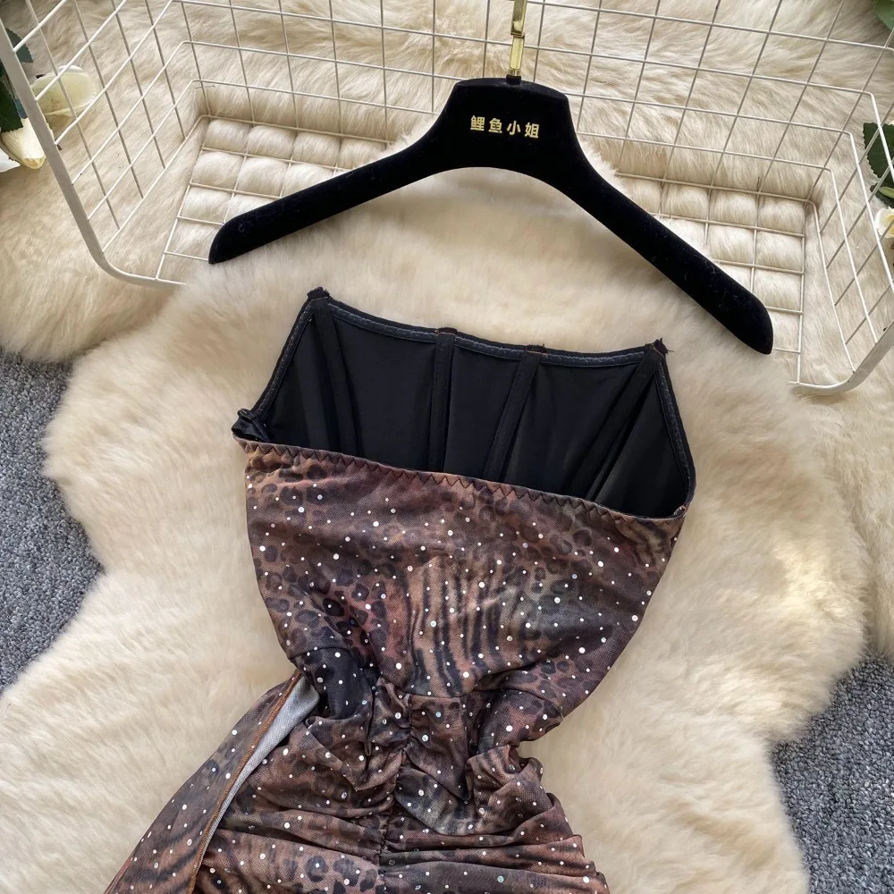 Sexy Strapless Corset Style Mini Bodycon Dress Women Elegant Sequins Sparkly Sleeveless Draped Ribbon Slim - Image 16