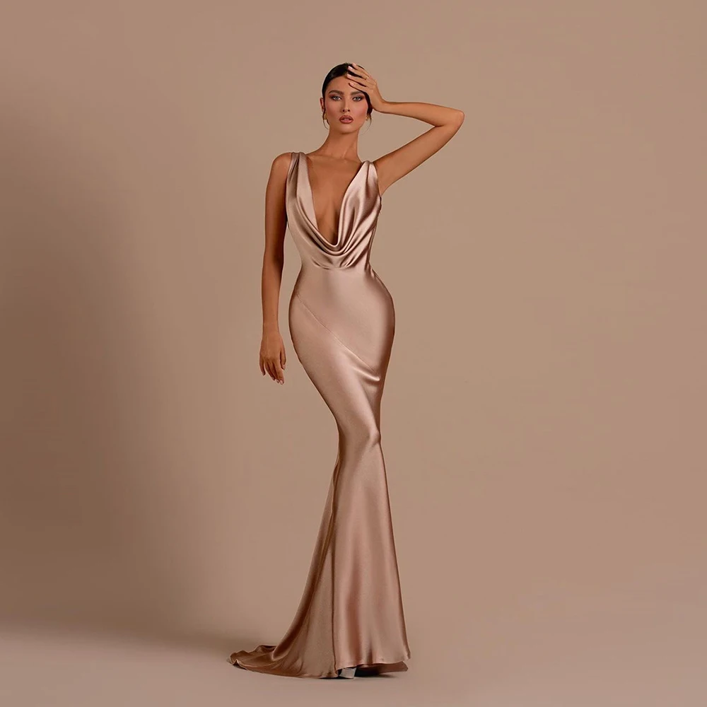 Satin Surface Lady Evening Dresses Sexy Backless Wrap Buttocks