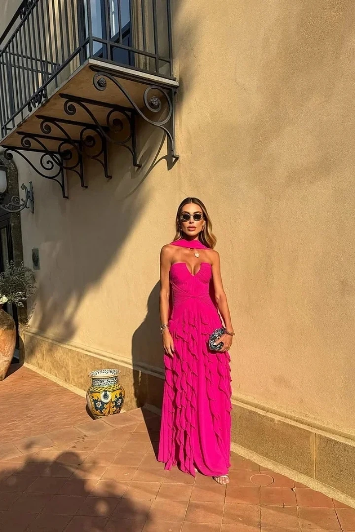 Long Train Evening Gown Sweetheart Multi Layer Ruffle Chiffon Maxi Dress Sexy Backless Flowing Ribbon Prom Dress - Image 15