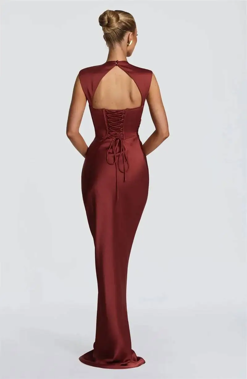 Satin Cowl Neck Mermaid Maxi Dress Women Elegant Sleeveless Draped Ruched Bodycon Long Evening Party Gown Vestidos - Image 10