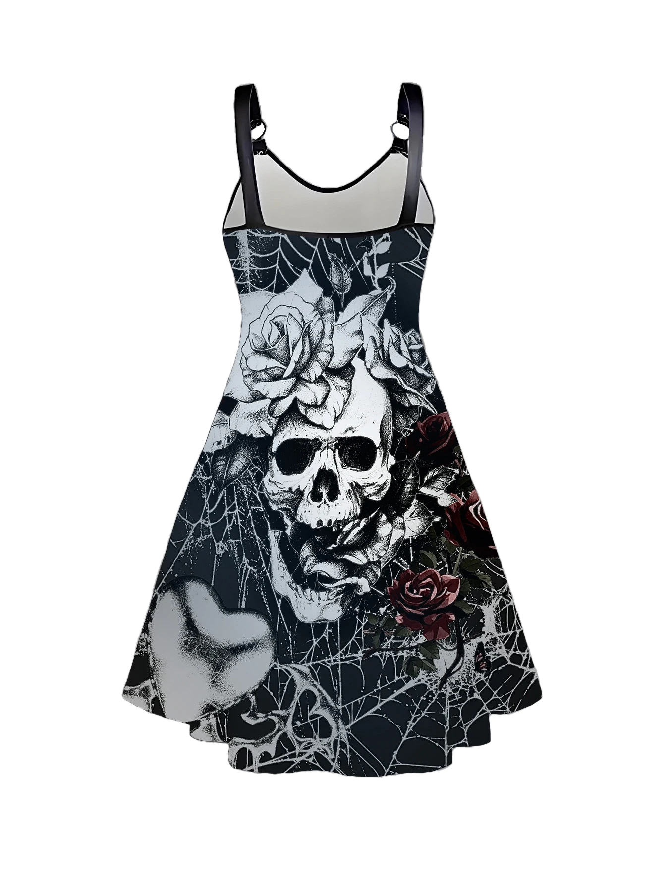Plus Size Goth Punk Dress Women Black Gothic Lace Up Corset A-Line Halloween Dress - Image 4