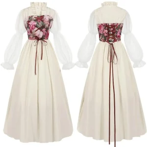 Medieval Women Christmas Corset Dress Victorian Pirate Dresses Fairy Halloween Costumes Vintage Floral Elegant Renaissance Dress