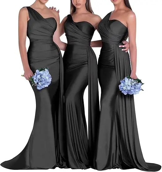One Shoulder Mermaid Bridesmaid Dresses Corset Back Formal Evening - Image 11