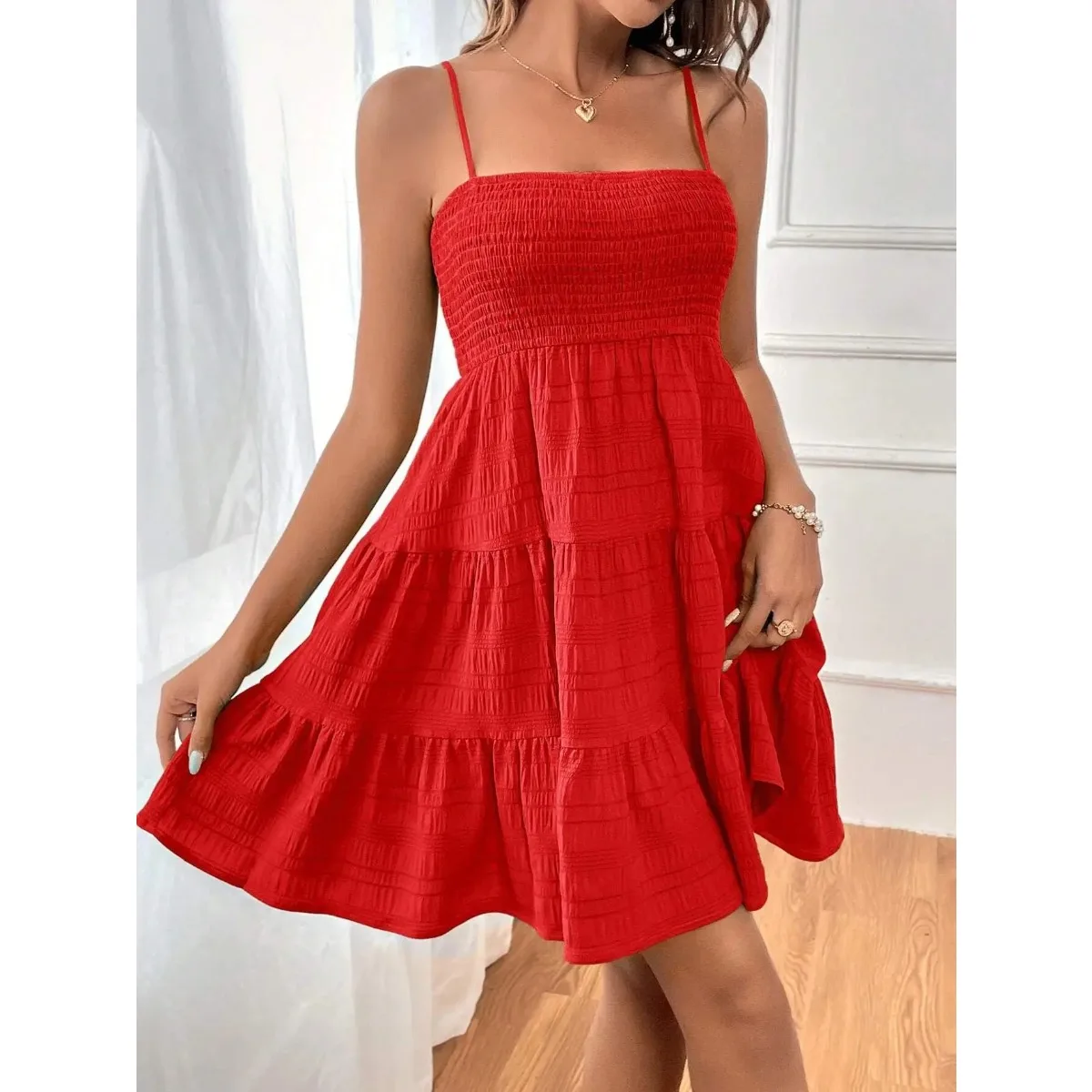 Sky Breeze Smocked Bustier Mini Dress – Spaghetti Strap Tiered Summer Dress - Image 5