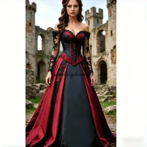 Wedding Dress Black Burgundy Gothic
