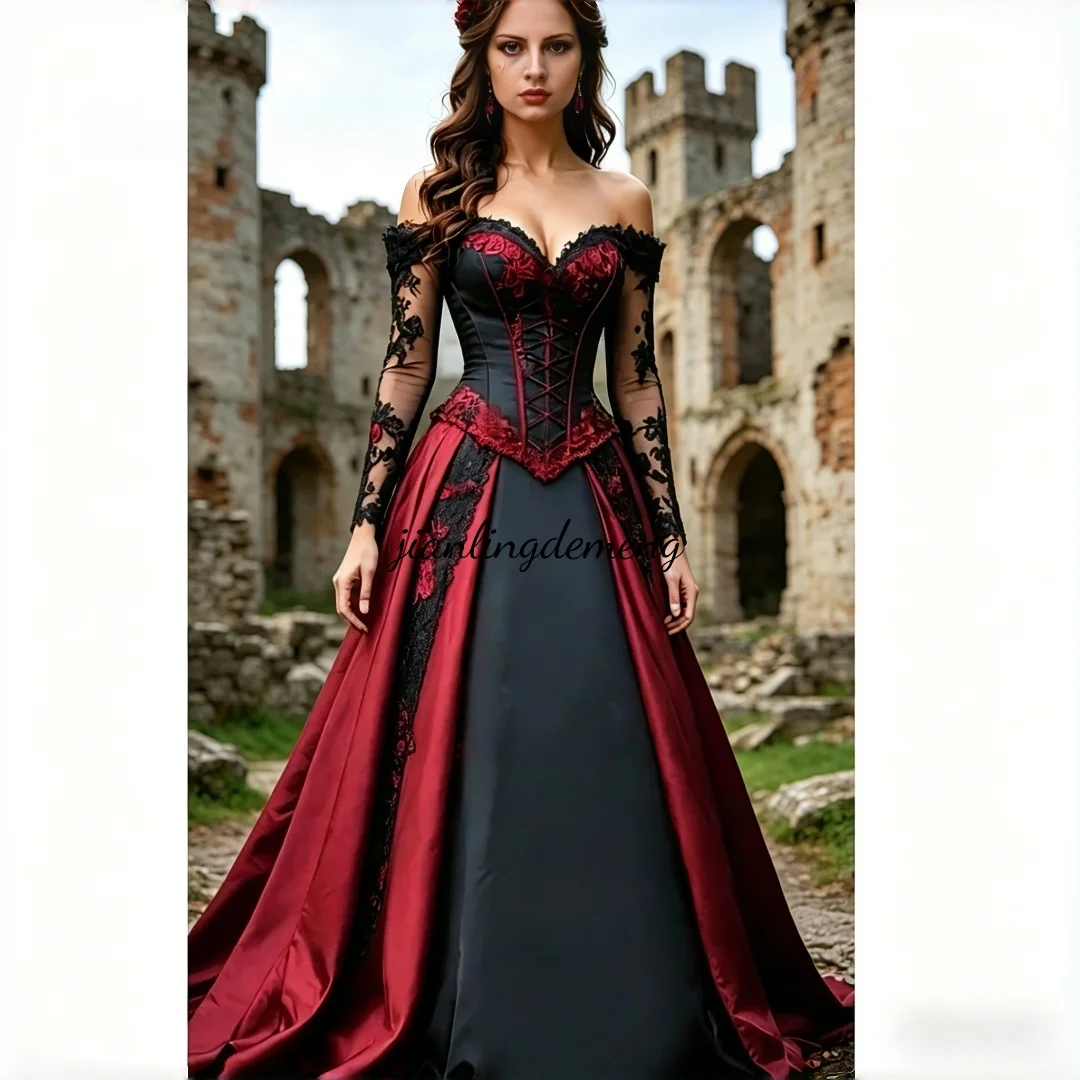 Wedding Dress Black Burgundy Gothic