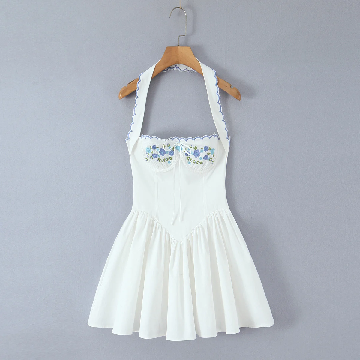Sexy Backless Halter Embroidery White Dress For Women Elegant A-line Low Waist Mini Dresses - Image 8