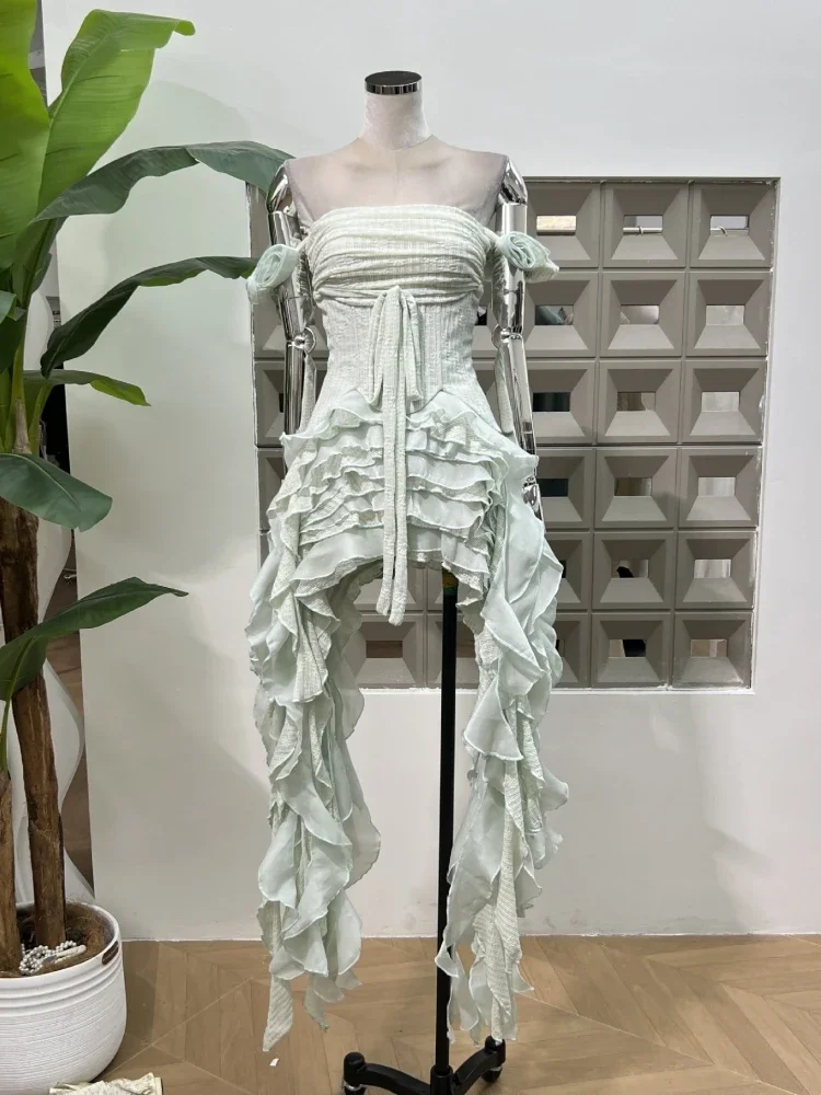 Ruffles Draped Dress Three Piece Sets Sexy Halter Neck Folds Ruffled Dress+Lace-up Corset Top+Shorts Suits Party Cocktail - Image 14