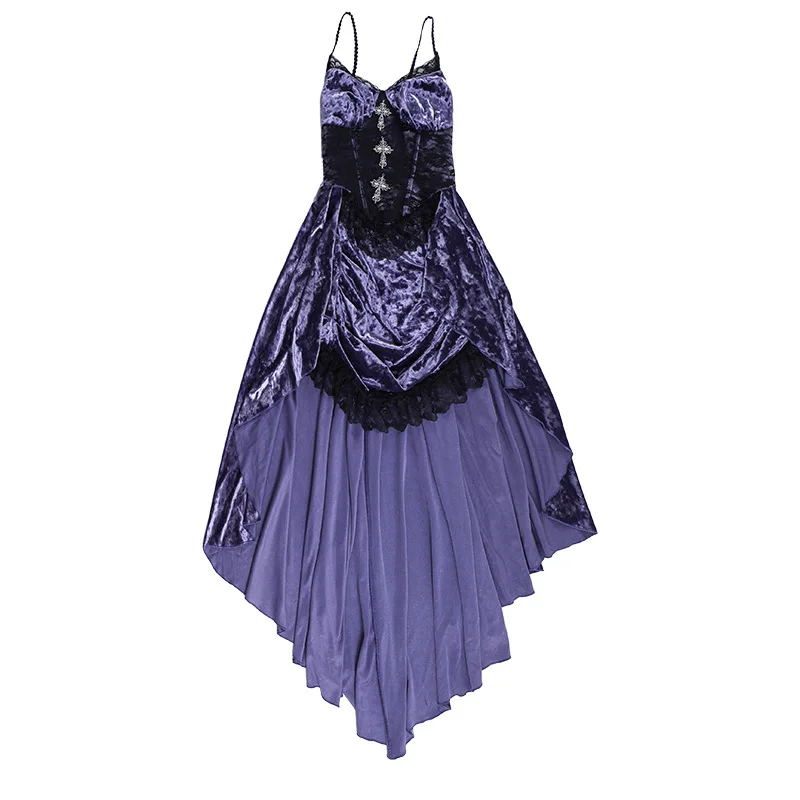 Gothic Velvet A-line Dress Female Elegant Evening Lolita Partywear Grunge Sling Lace Hem Alt Cloth - Image 28