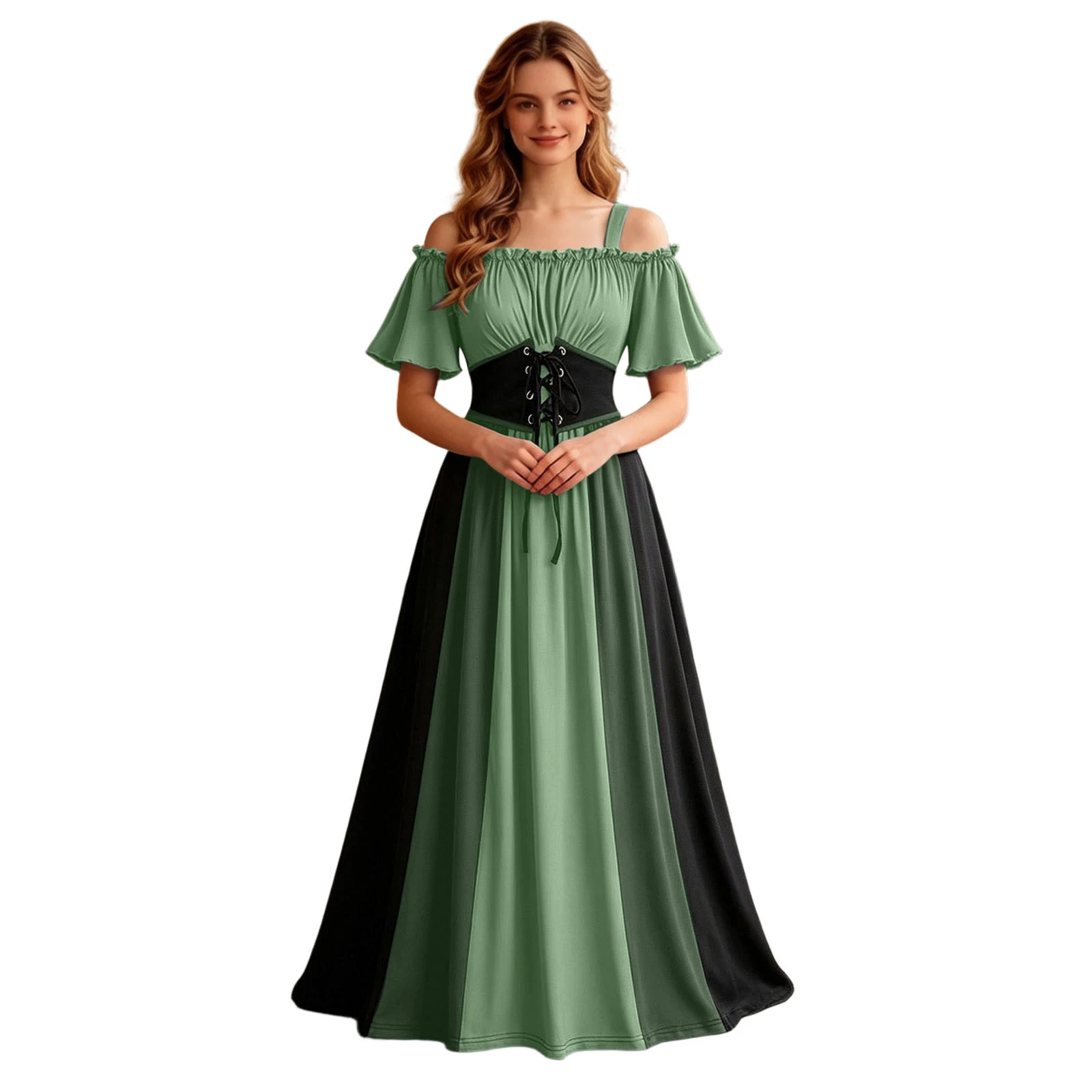Women Medieval Renaissance Gothic Maxi Dress Off Shoulder Short Sleeve Lace Up Corset Waist Party Gown Halloween Cosplay Costume - Image 4