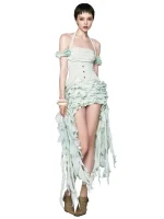 Ruffles Draped Dress Three Piece Sets Sexy Halter Neck Folds Ruffled Dress+Lace-up Corset Top+Shorts Suits Party Cocktail