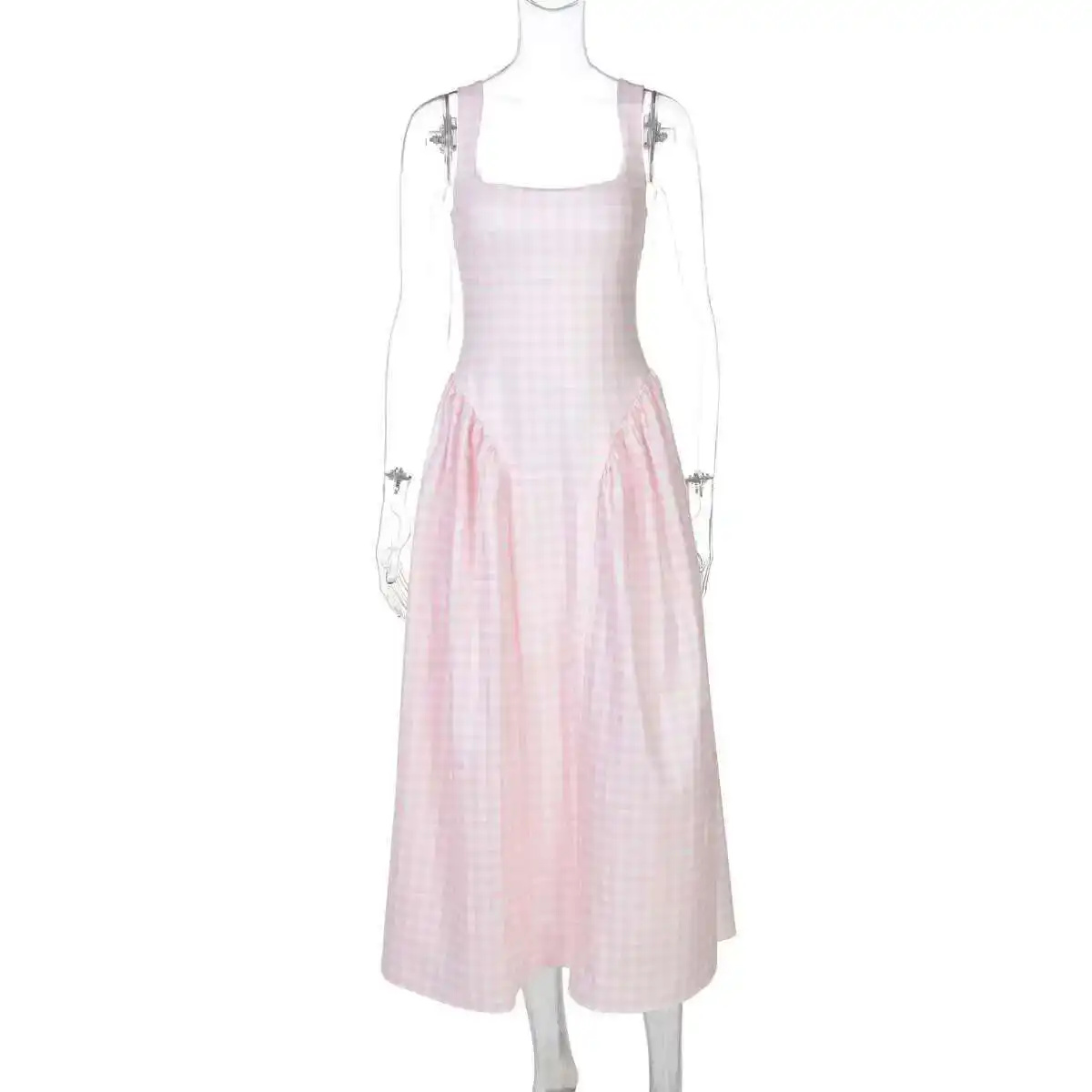 Plaid Printed Spaghetti Strap Sexy A-line Dress - Image 52