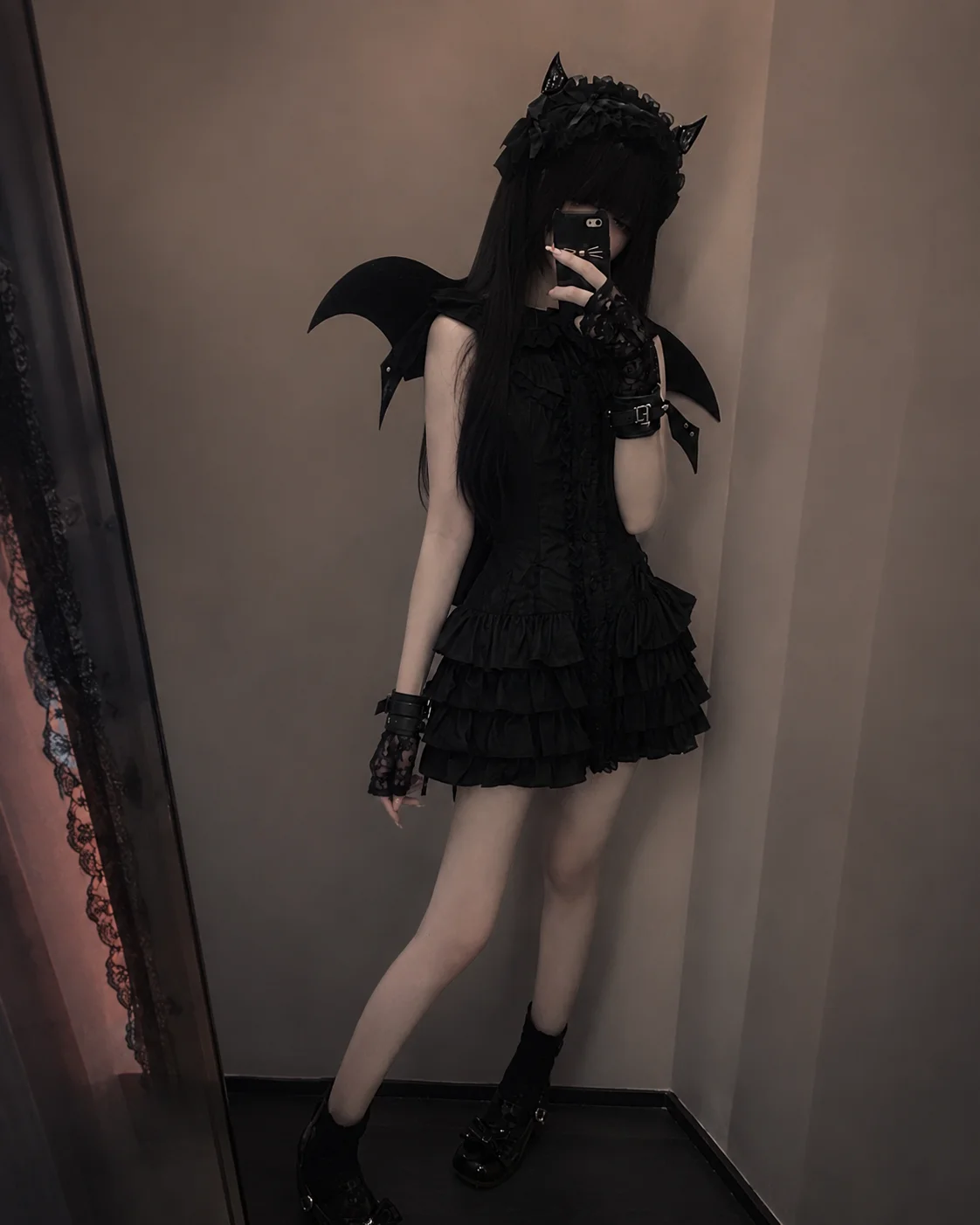 Gothic Lolita Black Mini Dress Women Sleeveless Corset Waist Tiered Ruffle Lace Trim A Line Dark Elegant Halloween - Image 5