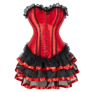 Sapubonva Corset Dress Bustier Skirt Set Lace up Gothic Victorian CostumeWomen Sexy Vintage Fashion Plus Size Ladies Red Black