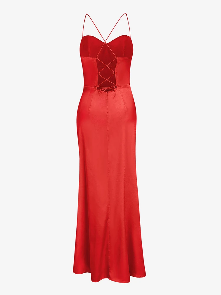 Dress Satin Cowl Front Lace Up Corset Dress Evening Dresses for Day and Night Party Elegant Women Red Maxi Bodycon Sexy - Image 25