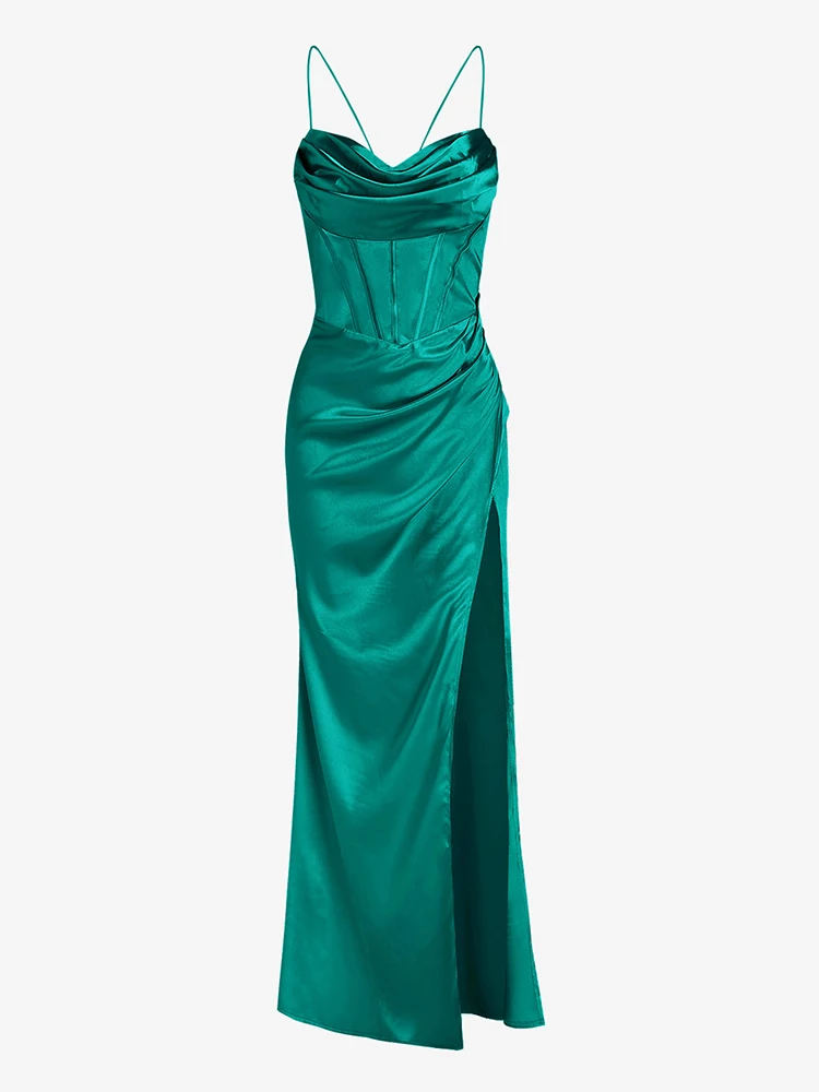 Dress Satin Cowl Front Lace Up Corset Dress Evening Dresses for Day and Night Party Elegant Women Red Maxi Bodycon Sexy - Image 26