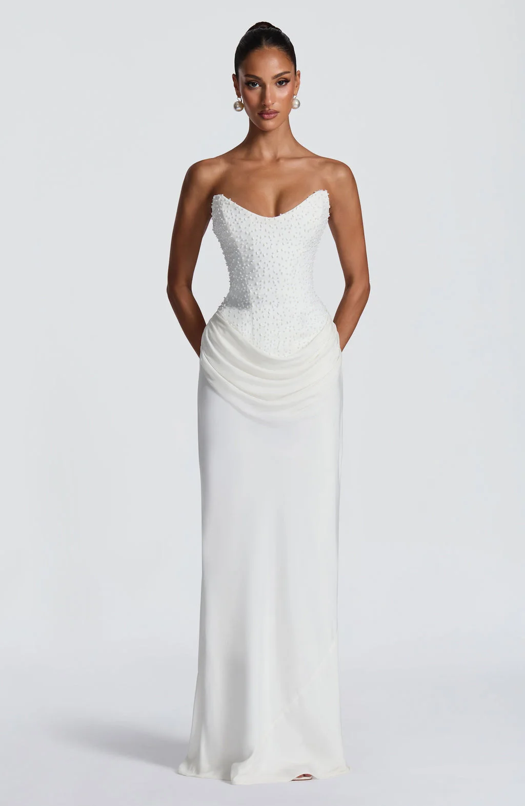 White Strapless Corset elegance Tube top Mermaid Wedding Dress with Beaded Bodice & Draped Skirt - Image 19