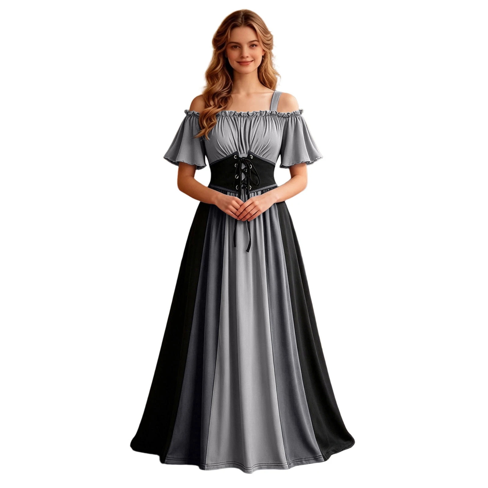 Women Medieval Renaissance Gothic Maxi Dress Off Shoulder Short Sleeve Lace Up Corset Waist Party Gown Halloween Cosplay Costume - Image 19