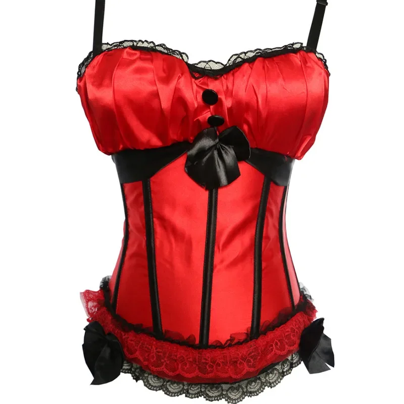 Red Corset Dress Gothic Lace Up Victorian Bustier Overbust Sexy - Image 3