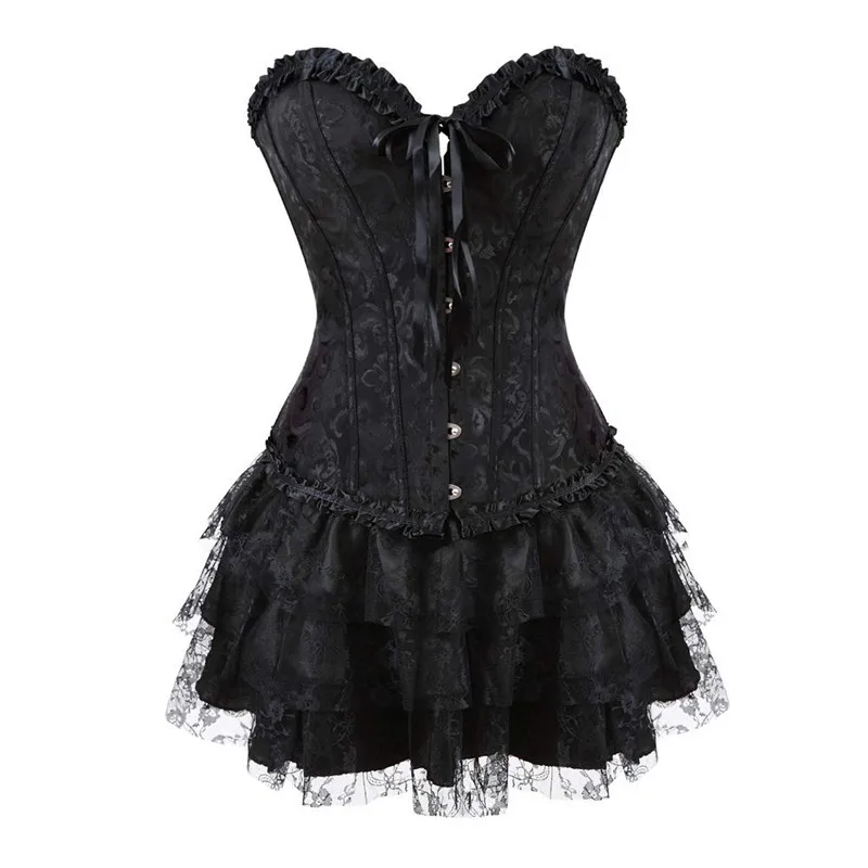 Corset Dress Tutu Skrits Set Overbust With Lace Costume Party Sexy Burlesque Ladies Outfit Plus Size Gothic Halloween Red Black - Image 9