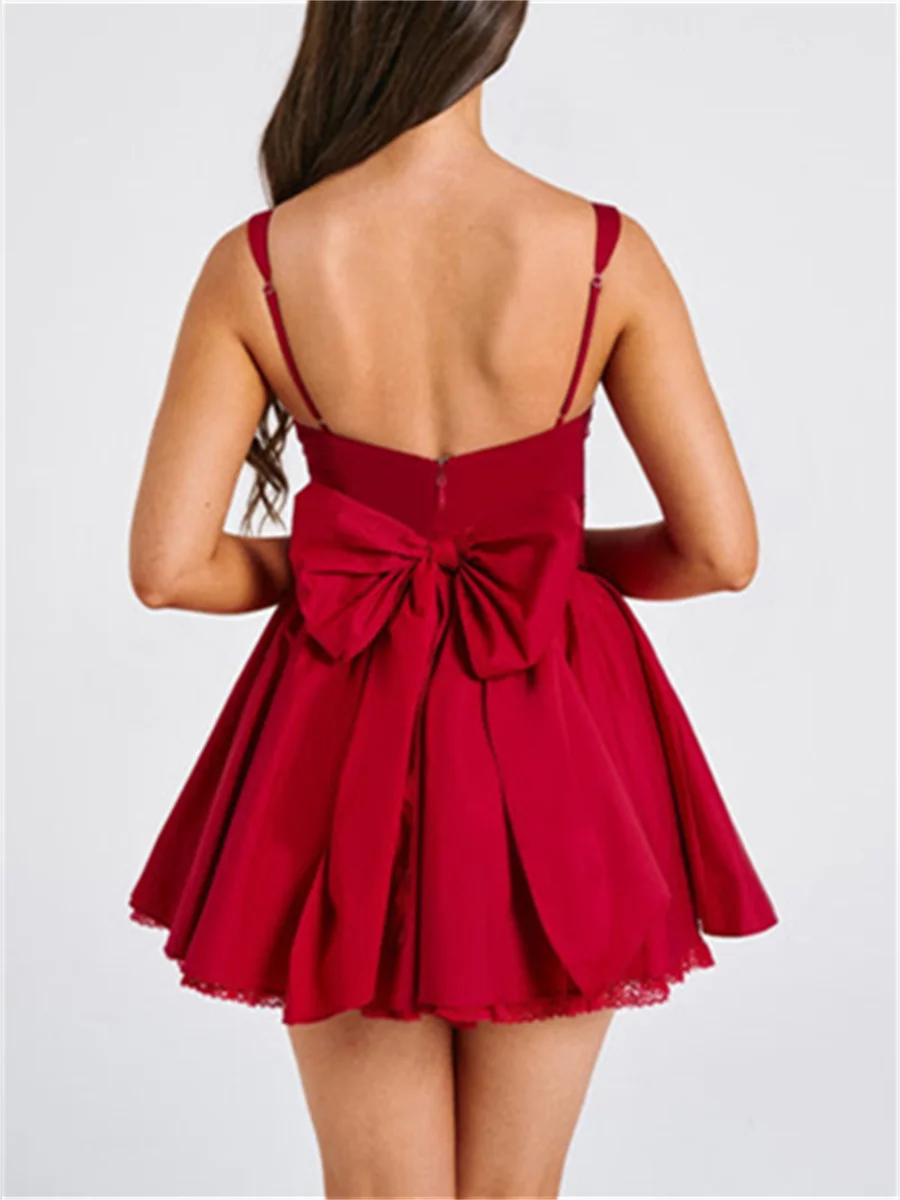 Bustier Corset Mini Dress Lace Trim Big Bow Tie Up Aline Ruffle Sundress White Graduation Party Dress Streetwear - Image 17
