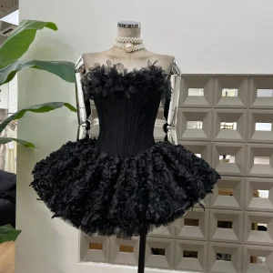 Sexy Strapless Floral Ruffles A Line Mini Dresses for Women Elegant Sleeveless Backless Slim Gowns